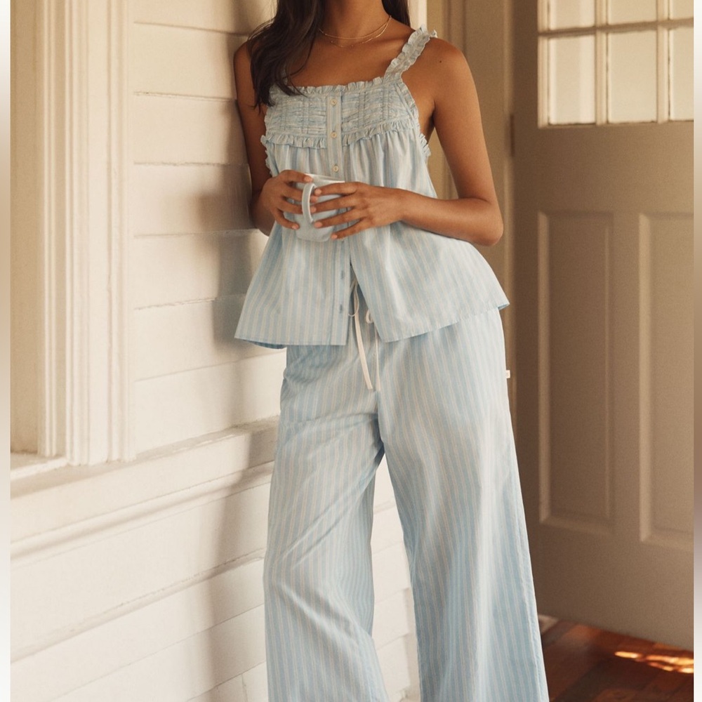 Anthropologie Sky Blue Striped pajama set